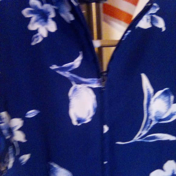 Kathy Lee Collection Long Dark Blue with White Flowers Dress... - Picture 6 of 7